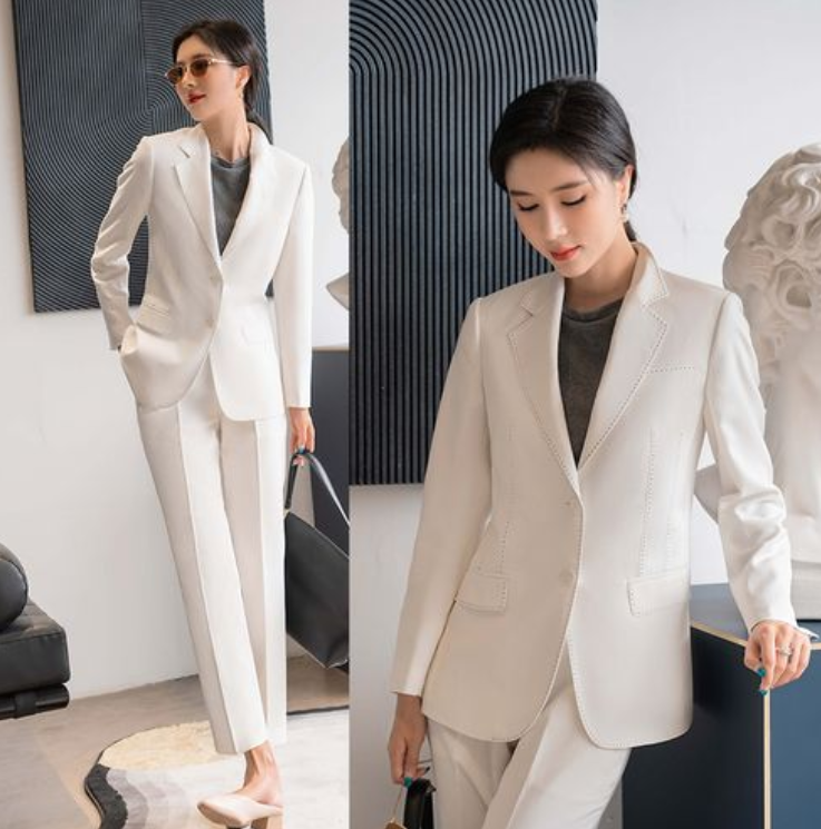 白色女士小西裝套裝，職業(yè)女士西裝氣質高雅,果斷干練